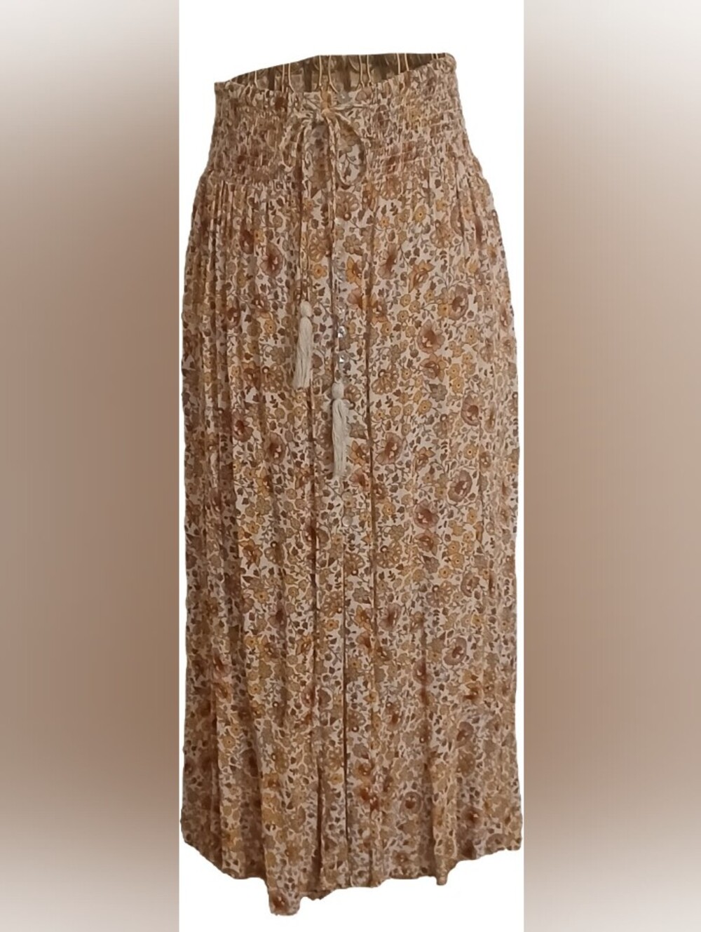Cynthia Rowley Beige Floral Smocked Maxi Skirt
